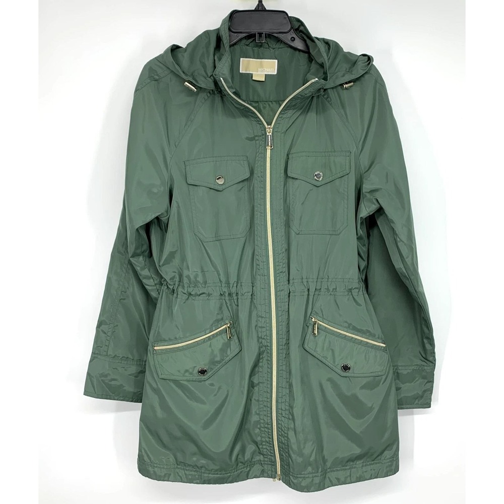 Michael Kors Anorak Jacket Womens Large Hooded Full Zip Drawstring Utility